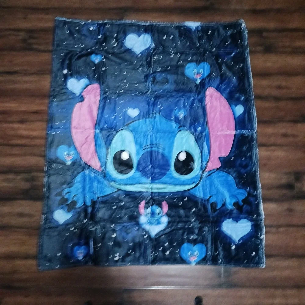 Disney Lilo & Stitch Galaxy Hearts Fleece Throw Blanket 50x40 Blue